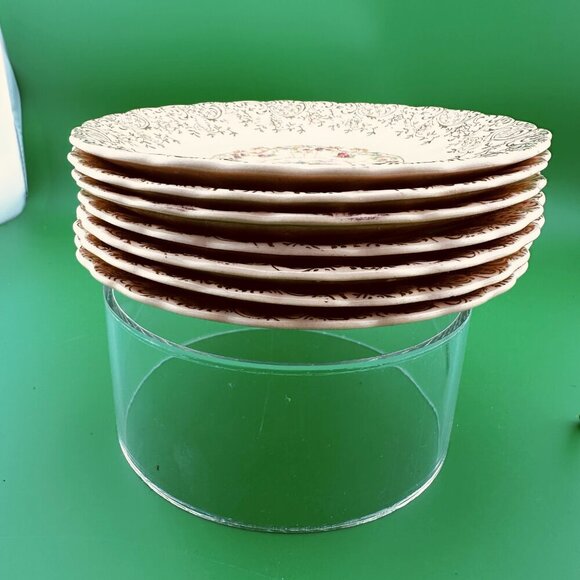 VINTAGE 6 SAUCERS FROM TROJAN by SEBRING-TOLEDO DELIGHT - 22K GOLD & PINK ROSE, - Picture 5 of 9